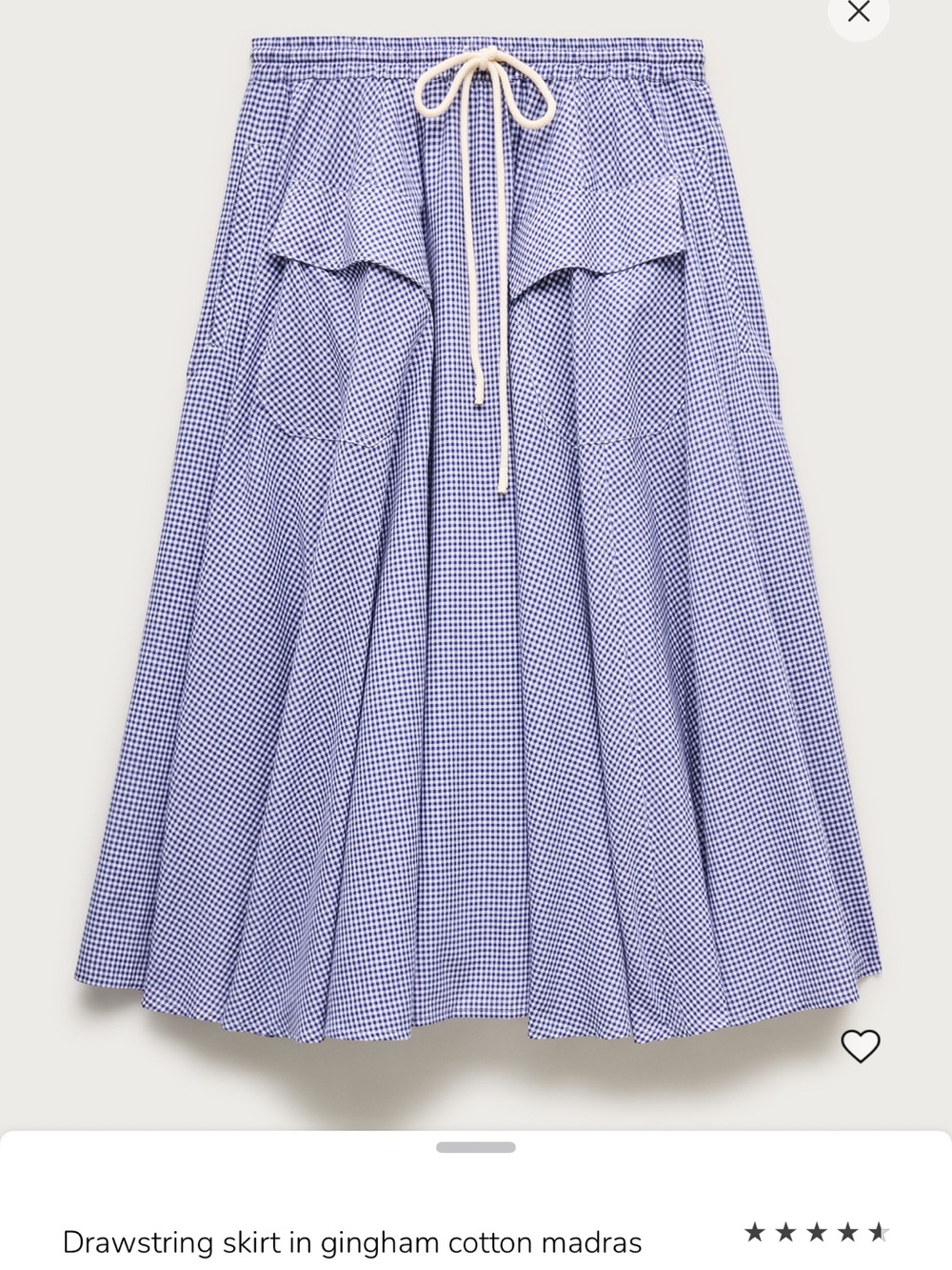 J. Crew Blue Gingham Drawstring A-Line Cotton Skirt
